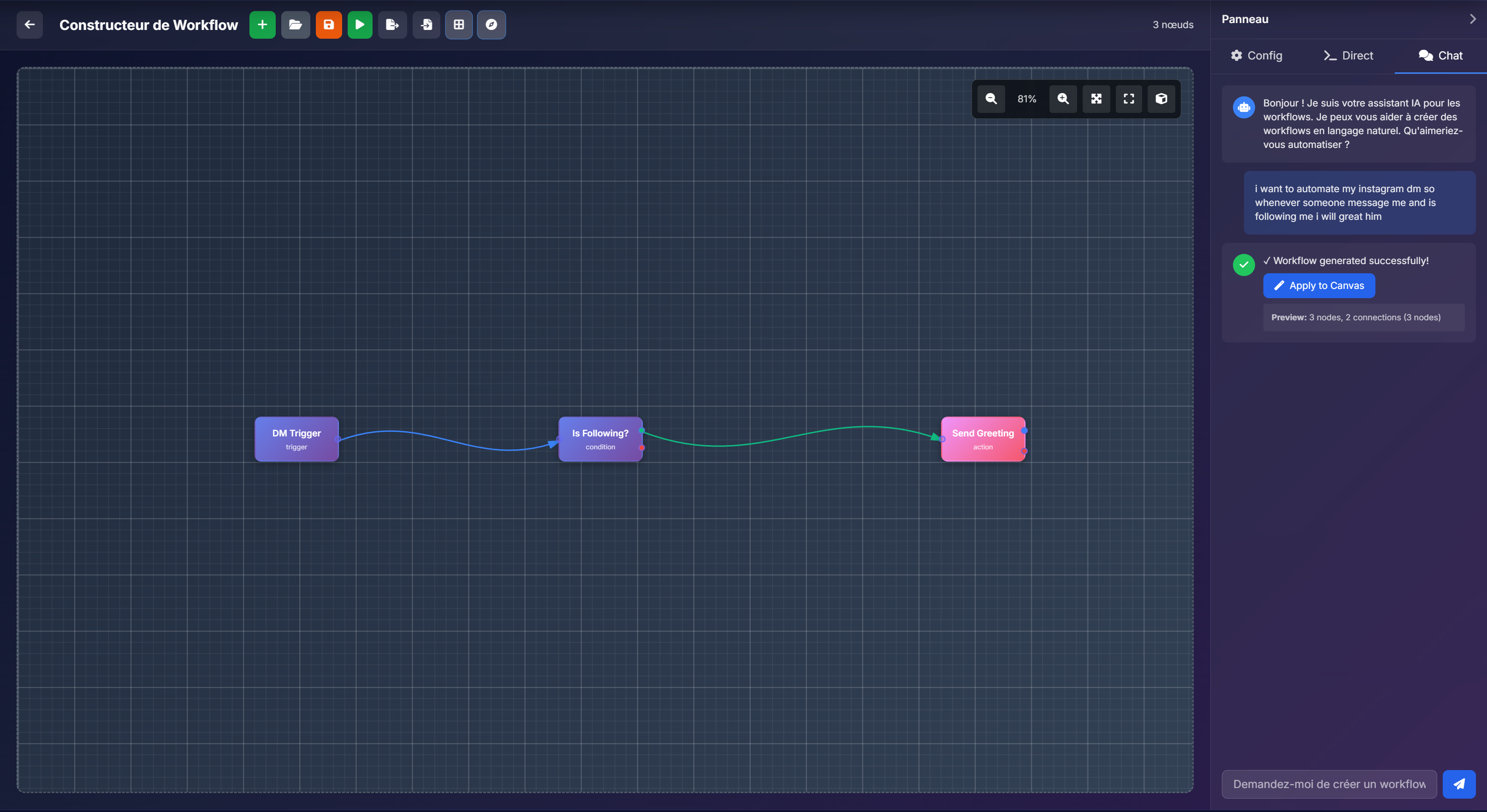 AI chat workflow generation